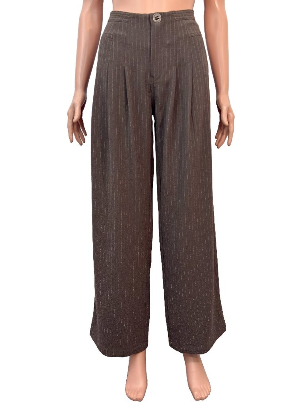Grade & Gather Women’s Medium Pinstripe Brown Straight Leg Trouser Pants